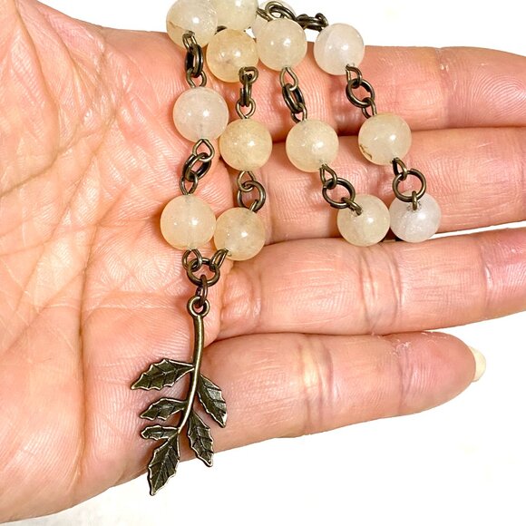 Natural Yellow Aventurine Necklace, Bronze Leaf Branch + Genuine Gemstone Choker - Picture 14 of 14